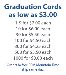Graduation cord pricing starts as low as $3, based on quantity
