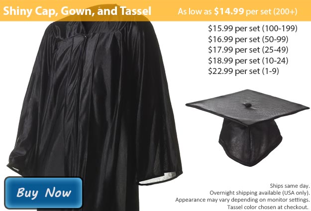 Graduation Gown, Cap & Tassel in Shiny Black Picture