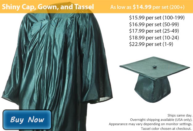 Graduation Gown, Cap & Tassel in Shiny Forest Green Picture