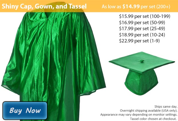 Graduation Gown, Cap & Tassel in Shiny Emerald Green Picture