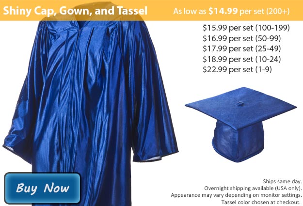 Graduation Gown, Cap & Tassel in Shiny Royal Blue
